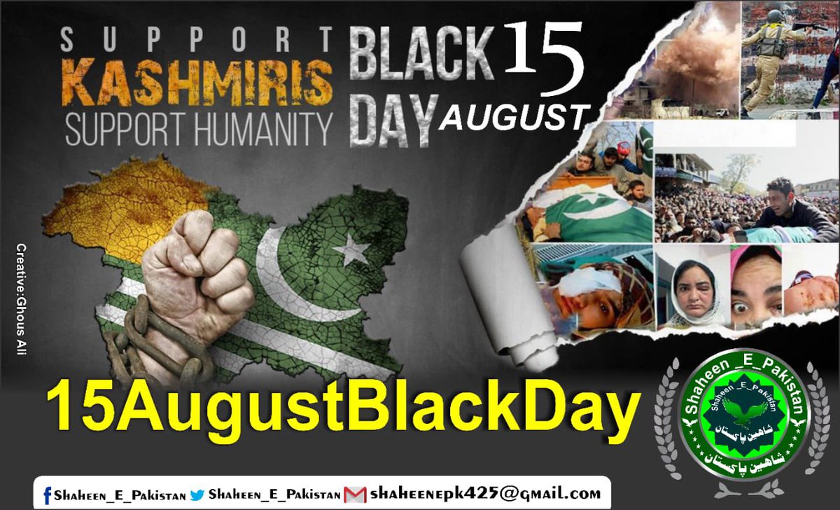 HafizKashifull3's tweet photo. Kashmiris around the globe observe India's independent day as a black day because of its illegal occupation  from the past 73 years &amp; turning Kashmir into the world’s largest prison since Aug last year 2019
@TeamForShaheen
#15AugustBlackDay https://t.co/KK4x721gzY