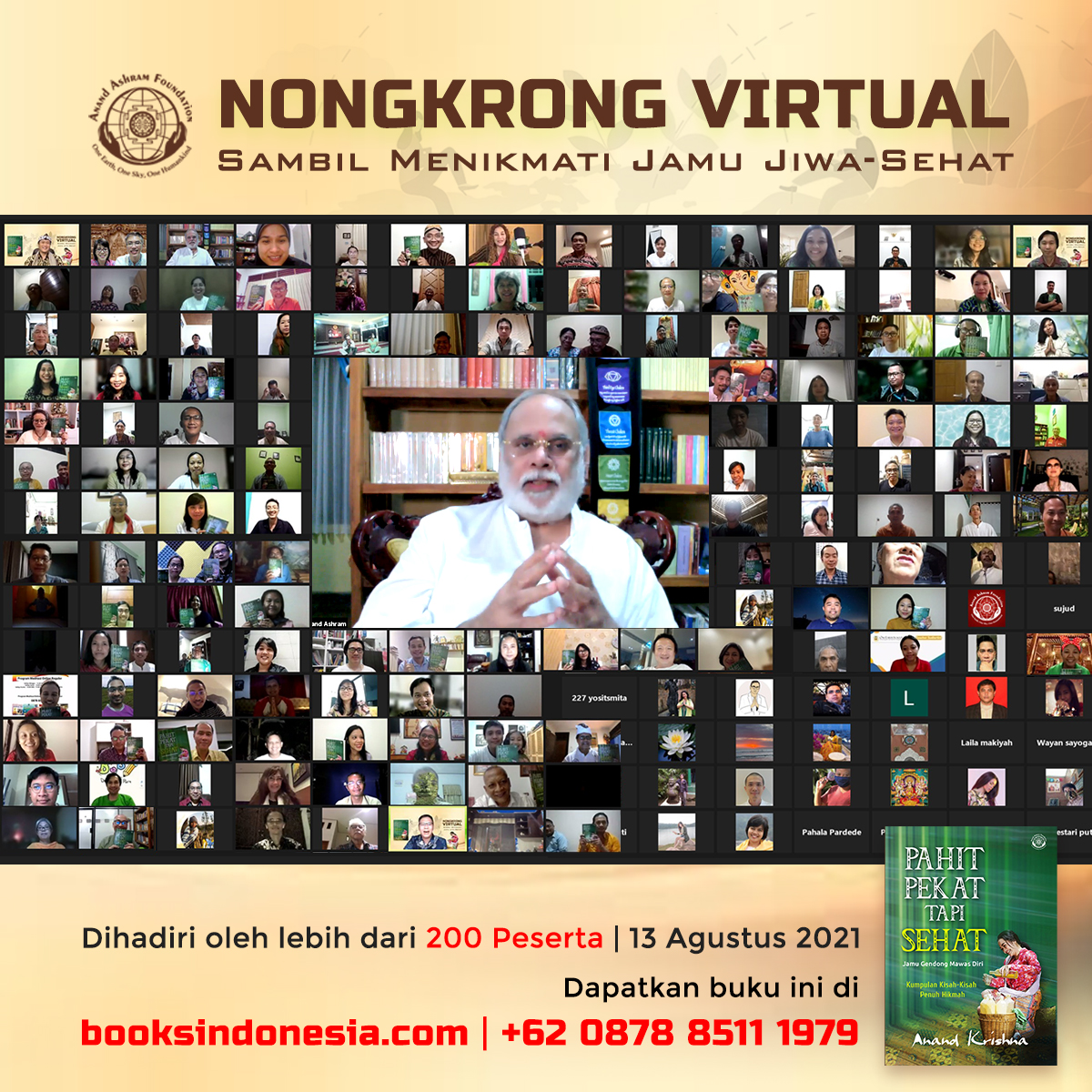 AnandAshram's tweet photo. Terimakasih kepada 200+ Peserta yang telah hadir🙏
#nongkrongvirtual #ngobrolvirtual #diskusi #ngobrol #mawasdiri #jamu #jamusehat #jamupahit #jamuindonesia #sehatjiwa #sehatraga #sehatmental #pandemi #meditasi #ceritapendek #cerpen #kisahbijak #anandkrishna #anandashram https://t.co/TErhSie5Av