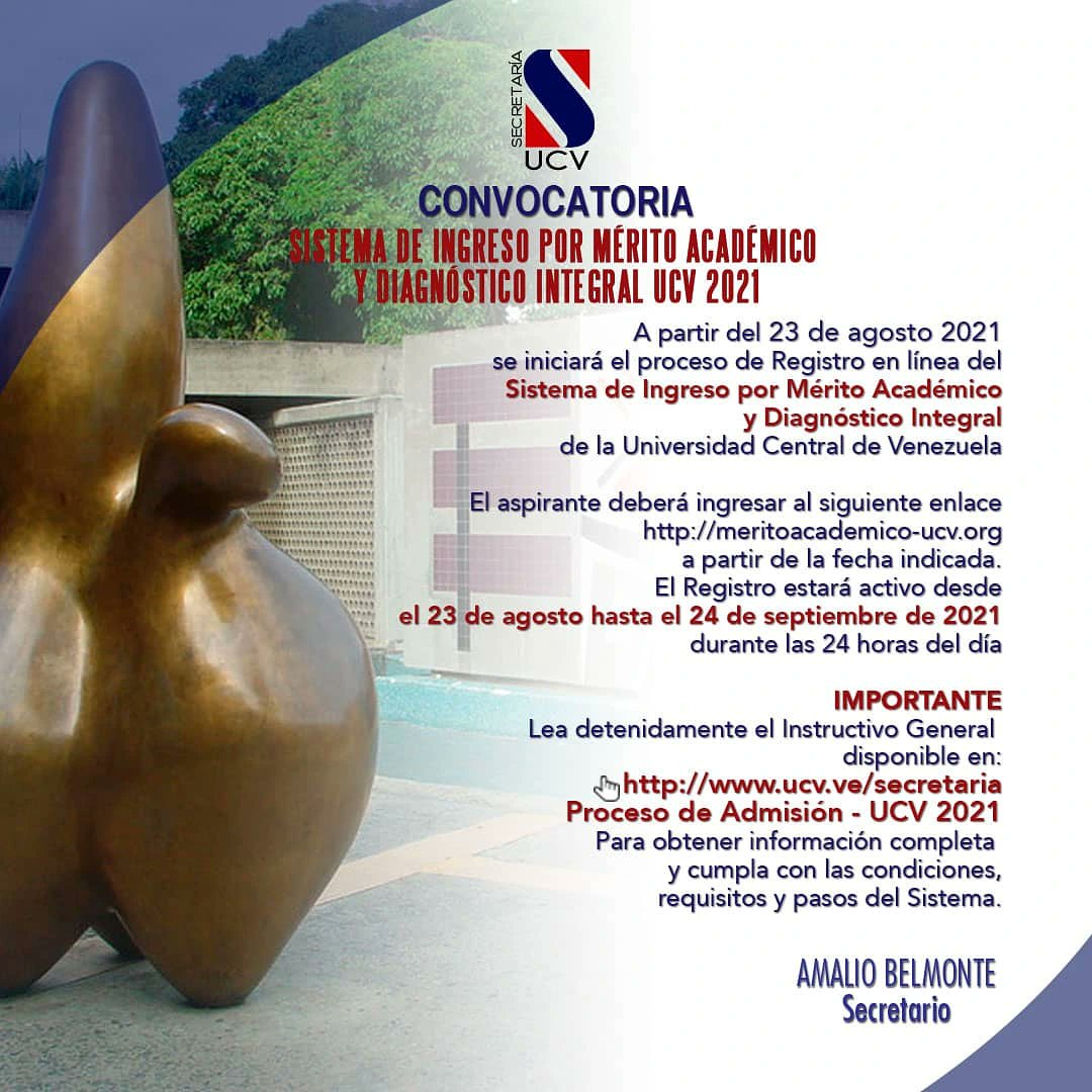 📣 Atentos📣
El Sistema de Ingreso por Mérito Académico y Diagnóstico Integral 2021
Inicia este 23 de Agosto. 

📣Participante no te olvides de leer detenidamente antes el instructivo .📕

¡Mucho éxito! 👍
#simadi 
#SIMADI 2021
#secretariaucv 
#estudiantesqueinspiran