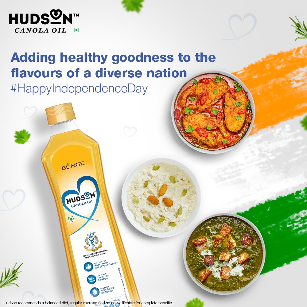 HudsonCanolaOil's tweet photo. Relish the freedom to choose from a variety of delicacies and make them all with Hudson Canola Oil!
#HappyIndependenceDay
.
.
.
#HudsonAndYou #HudsonCanolaOil #ExpertRecommended #IMARecommended #IndianMedicalAssociation #MakeItWithHudson #Cooking #CookingOil #IndependenceDay2021 https://t.co/E1K1GQAdRh