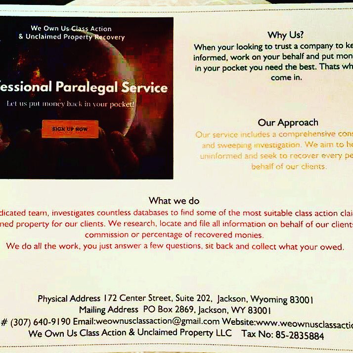 WeOwnUsClass's tweet image. ..weownuslassaction está aquí para ayudarlo y recuperar su dinero del gobierno o de una organización del sector privado. Puede visitarnos en weownusclassaction.com o enviarnos un correo electrónico a weownusclassaction@gmail.com. Pruébenos hoy. Una prueba lo convencerá.