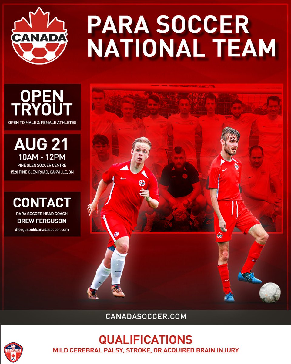 Para Soccer National Team Open Tryout in Oakville, Ontario on 21 August 2021! #CanPara 🍁