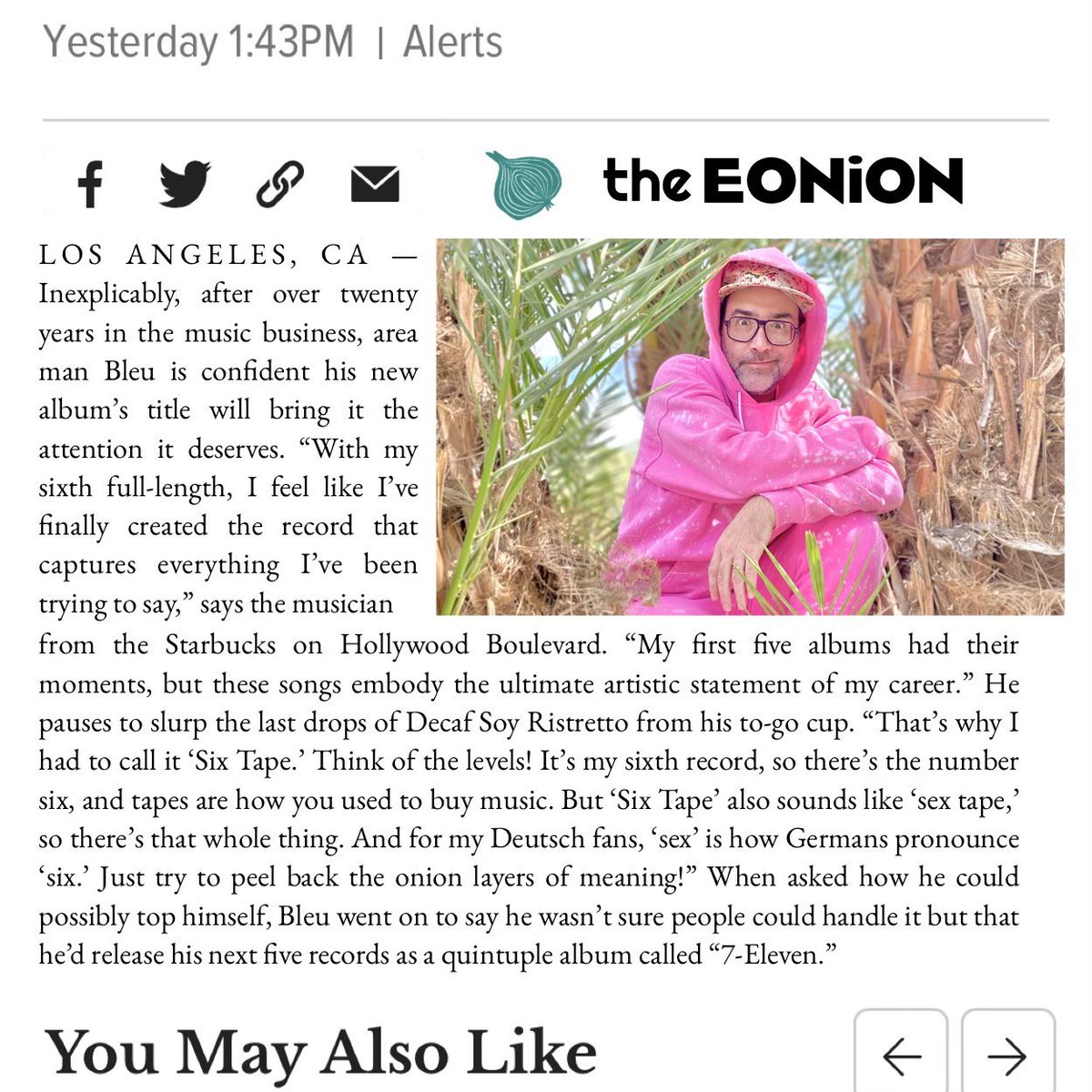 bleutopia's tweet photo. SWIPE for full story π€¦π»ββοΈ
#anypressisgoodpress? #theeonion #fakenewsreport #selfdeprecatinghumor #SiXTAPE #peelbacktheonion #pinktracksuit #newmusic https://t.co/Jb1Foj2ZXe