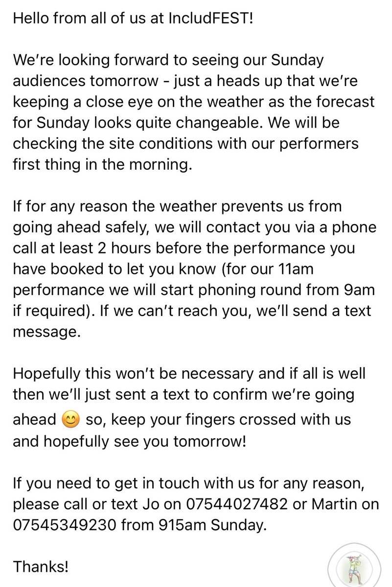 IncludFest's tweet photo. Heads up about the changeable weather - keep your fingers crossed for more lovely sunshine like we had today! 🎉🙏🤞 https://t.co/bBrc6ZF45m
