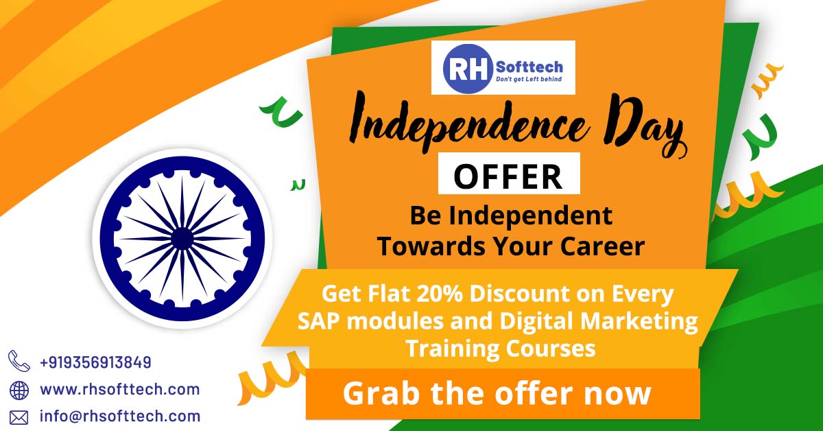 Independence Day OFFER!
We are offering a heavy discount of 20% on course fee of all SAP modules. Oracle courses, Cloud Computing and Microsoft courses
Enroll yourself in this festive and take a step towards your career growth
#SAP #SAPBASIS #SAPHANA #SAPMM #oracle  #oralcecloud