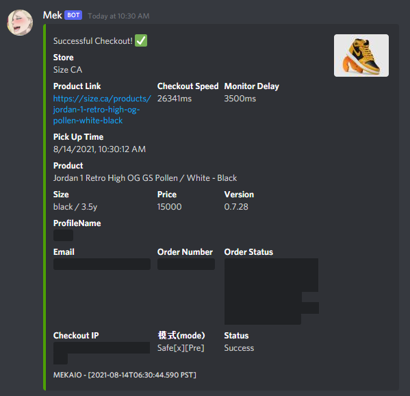 Levi_S3nP4i's tweet photo. About 27-30 checkouts on today's Jordan 1 Pollen Release🐝S/O @wrathsoftware @KodaiAIO &amp; @MEKRobotics for popping off!

G👑: @StepBroACO @TheNorthCop @forbiddengroup @polarchefs @CarbnIO @Soleus 

P🌐: @PortalProxies @mushroomproxy @SpaceProxies @Leafproxies @UnknownProxies https://t.co/i4BzRkuEAv