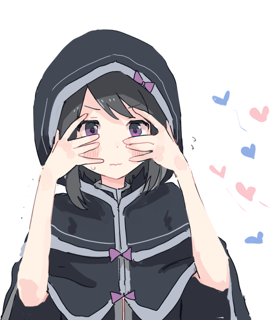 1girl hood solo cloak hood up purple eyes heart  illustration images