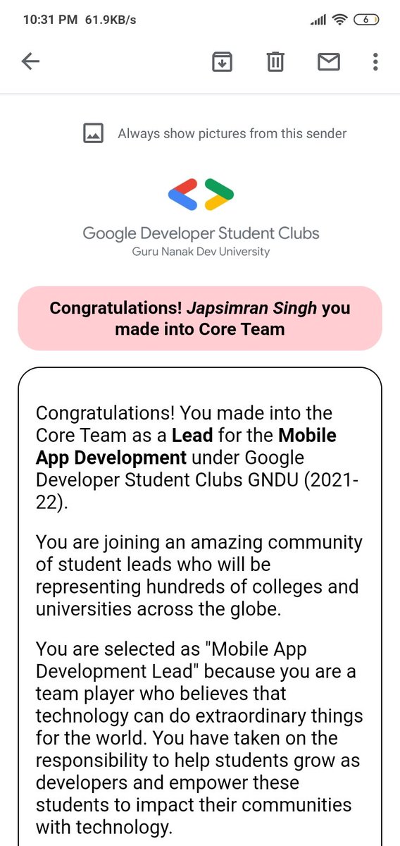 I so proud to be a part of such a wonderful community. 
Thank you <a href="/GDSC/">GD Scripted Cheat</a> for this amazing opportunity. 

#AndroidDev 
#gdsc