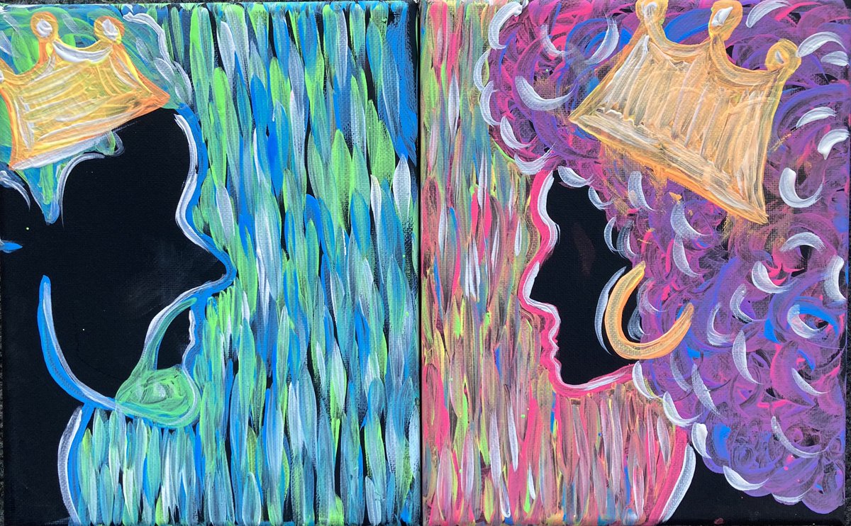 artbysarai's tweet photo. “King and Queen.” 
New paintings!! Which one is your favorite? 
Will glow in black lighting! 
❤️
#neon #neonart #neonpainting #blacklightning #glowinthedark #kingandqueen
#art #artist #artistsoninstagram #artofinstagram #painting #paintingoftheday #paintings #colorfulart https://t.co/ASqkyqgjkE