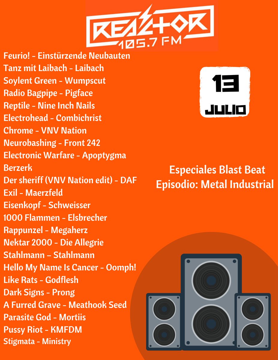 BBeat105's tweet image. 7mo. episodio del especial de metal, Industrial Metal.

bit.ly/2Ug9WeS

#EinstürzendeNeubauten
@Laibach
#Wumpscut
#Pigface

#Darkwave 
#Synth 
#IndustrialGothicMetal
#NDH 
#EBM 
#IndustrialMetal 

#EspecialesBlastBeat 
#StayBlast
#BlastBeat105