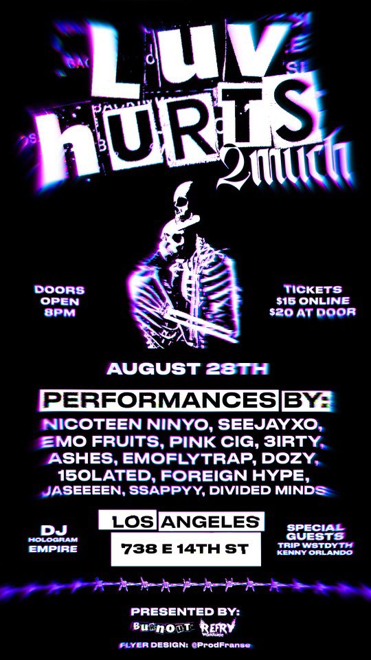 emoflytrap's tweet photo. new venue same city! biggest emo rap show in LA happening on august 28th🖤 can’t wait to see you all⚰️ https://t.co/6nRhtHXsm0