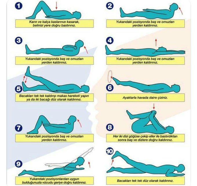 Evde yapılabilecek bel egzersizleri..