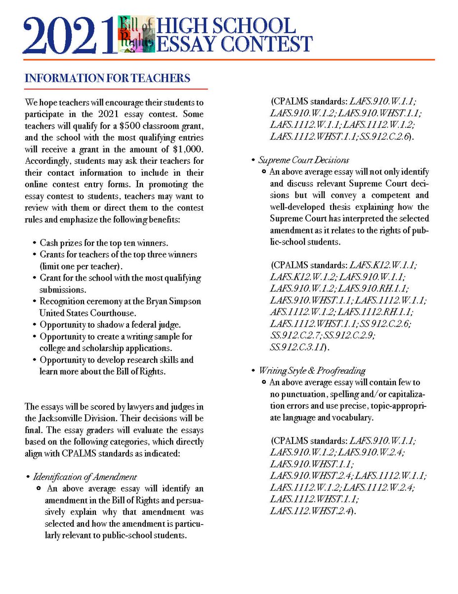 SCHOLARSHIP OPPORTUNITY:  Deadline for submission of essays is 9/24/21.   Information on the 2021 High School Essay Contest can be found at flmd.uscourts.gov under the “Court in the Community” section. <a href="/DuvalSchools/">DCPS</a>