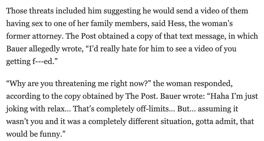 Baseball9thBlog's tweet photo. The WaPo say they have texts and photos from unsealed court documents. 

They show alleged threatening abuse and photos from Trevor Bauer to the woman who got a restraining order against the LA Dodgers pitcher last year. https://t.co/IHWYthrFwY