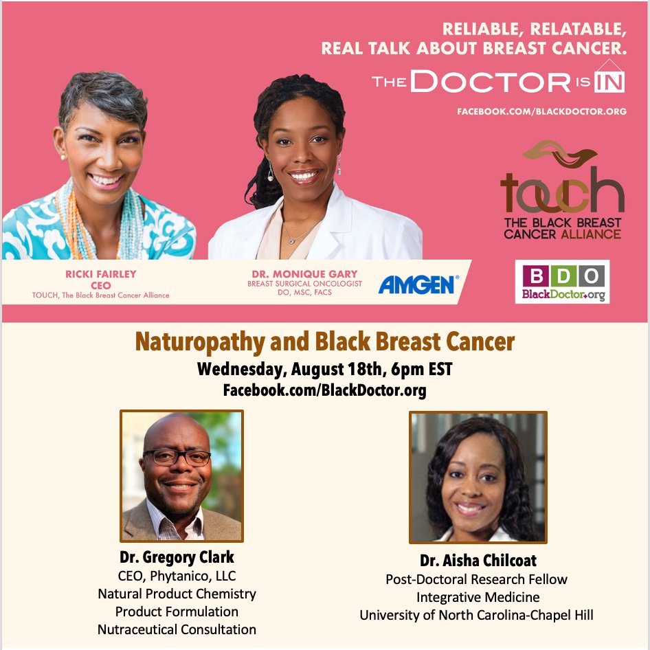 The Doctor Is In! Naturopathic solutions for breast cancer! Check out these experts! Wednesday, August 18th 6pm EST, on Facebook.com/BlackDoctor.org! @DrMoniqueGary @blackdoctor_org