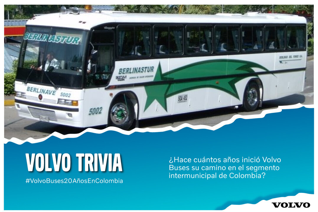 VolvoBusesCol's tweet photo. Participa en la #VolvoTrivia y conoce más de nuestra historia en Colombia.
¿Recuerdas desde cuándo inició Volvo Buses su camino en el segmento intermunicipal de Colombia?
Déjanos tu respuesta en los comentarios y recordemos más de 20 años de la historia #VolvoBuses Colombia. https://t.co/TESSzuWVdY