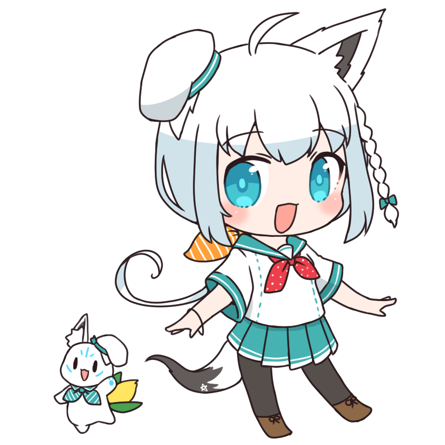 shirakami fubuki 1girl fox girl fox ears sidelocks animal ears green skirt white hair  illustration images