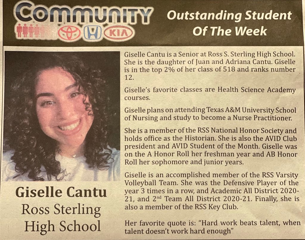 volleyball_rss's tweet photo. The Giselle Cantu! Congratulations on being selected as the Community Toyota Outstanding Student of the Week!!! Gigi is a workaholic on and off the court! We are proud of your integrity and hard work! Keep up the amazing work! Hard work pays off! 🤑 https://t.co/wWtGOShJRM