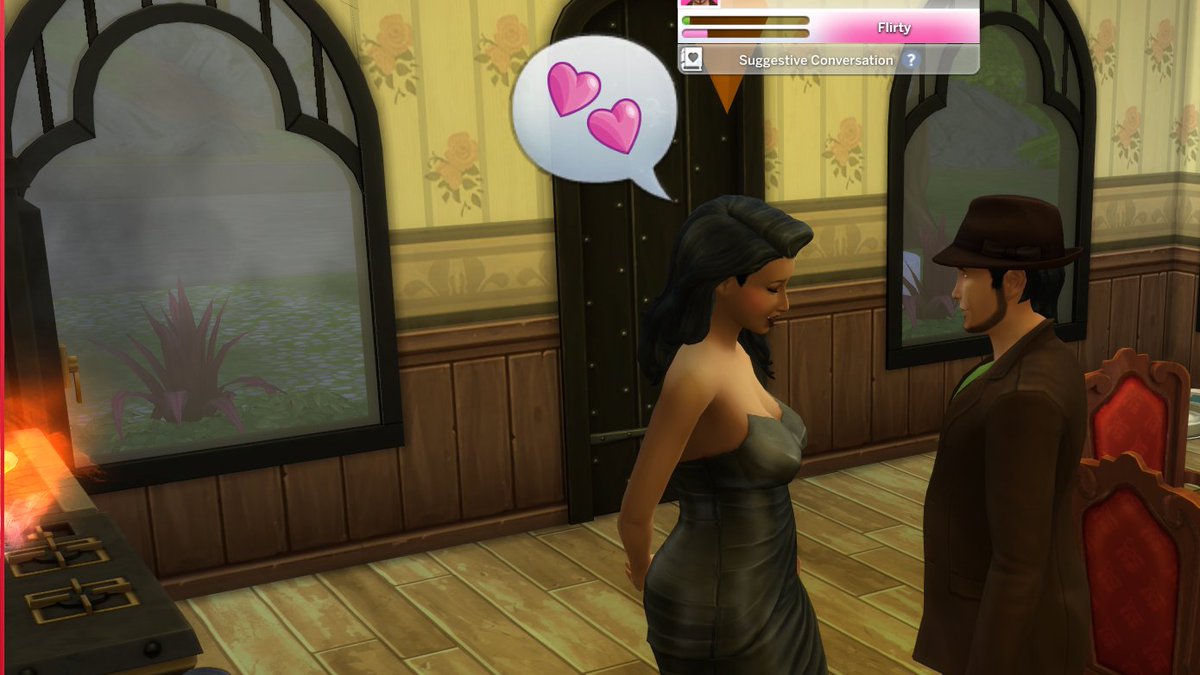 GoGoRises's tweet photo. I guess it wouldn't be her party if she didn't try making a move on someone! Could this be her 4th husband and why is the stove STILL on fire? #BlackWidow #CallMeGG #Sims4 #EAGames #Twitch #TheSims #TS4 #SimLife #BirthdayFlames #BurningLoins #SimParty #FlameOn #DirtyFlirty https://t.co/ckxt7w8vo9