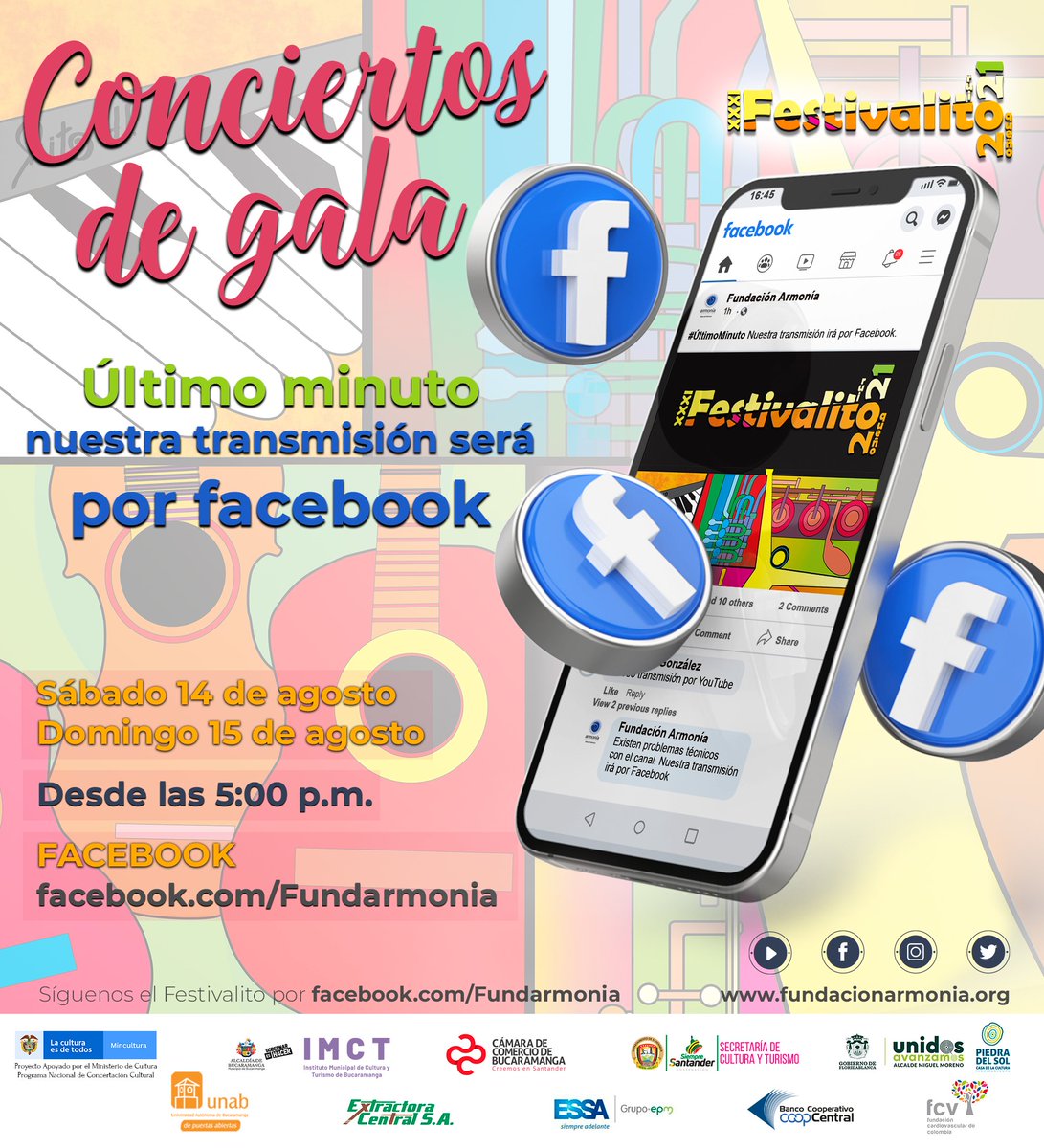 #Festivalito2021
ÚLTIMO MINUTO. Por problemas técnicos con nuestro canal YouTube la transmisión de nuestros Conciertos de Gala se dará vía Facebook. 
facebook.com/Fundarmonia