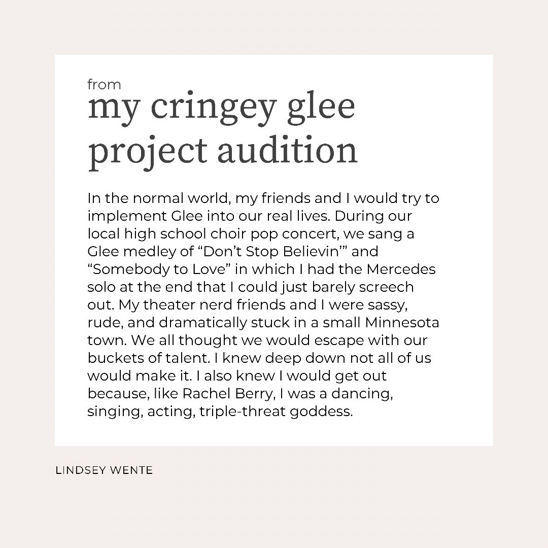 🎼GLISSUE SPOTLIGHT: LINDSEY WENTE 🎶 read Lindsey’s essay “My Cringey Glee Project Audition” here: burningjademagazine.org/lindsey-wente