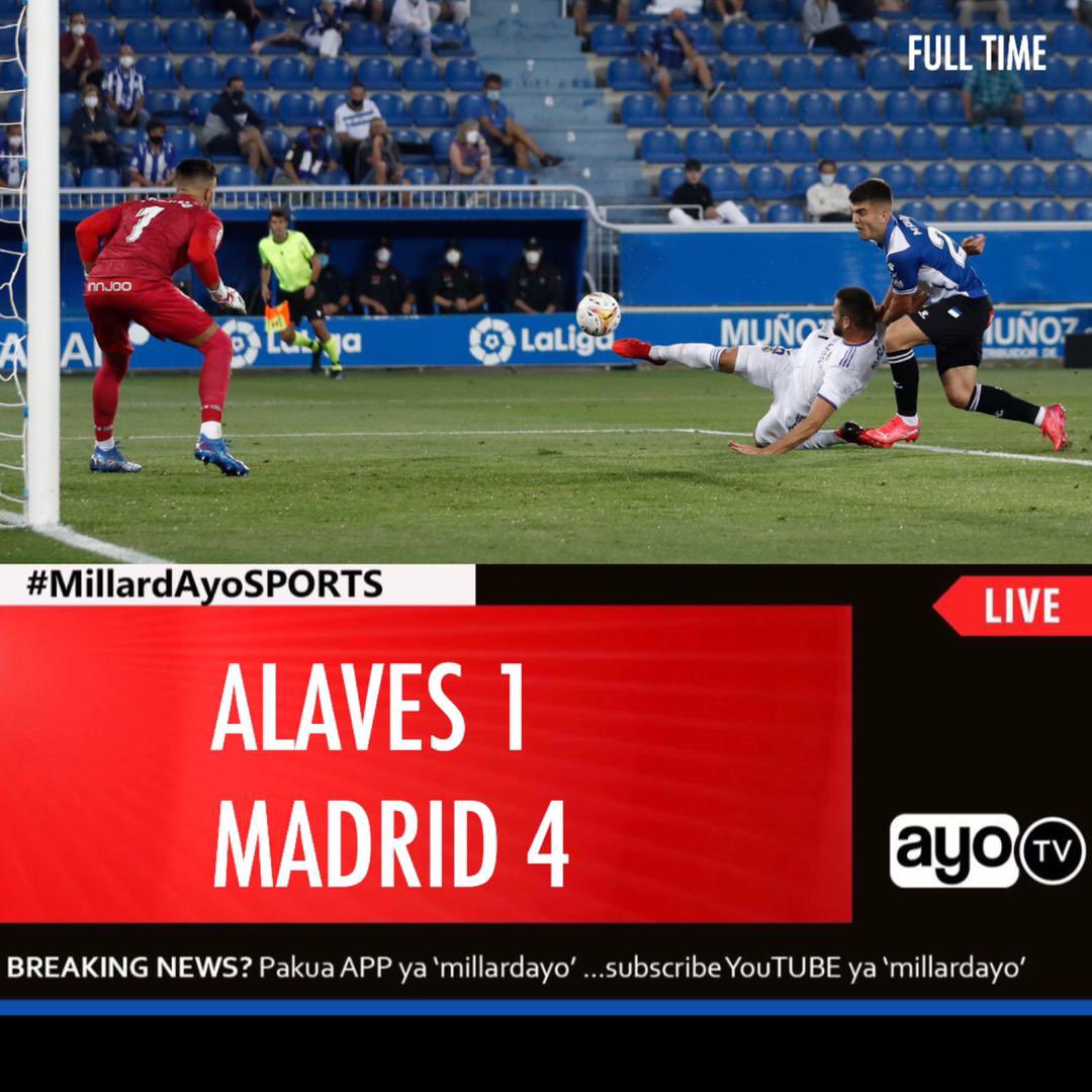 FT: Alaves 1-4 Real Madrid (Joselu 65’P) (Benzema 48’ 62’ Nacho 56’ Vinicius 90+2’) #MillardAyoSPORTS