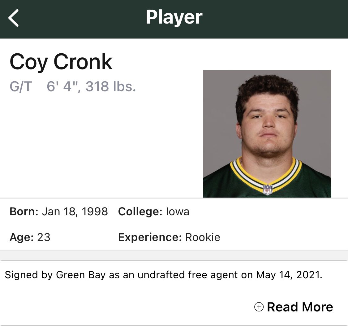 packbeanstalk's tweet photo. Why are we not talking about the fact that “COY CRONK, IOWA” could be the next great player intro @BBulaga https://t.co/bOYP87eEaR