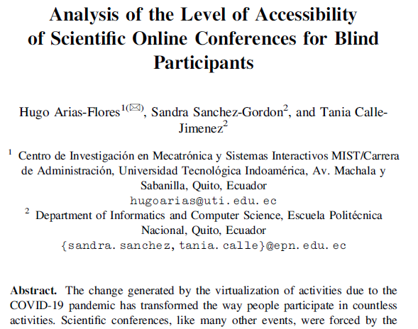 KushiRimay's tweet photo. My article "Analysis of the Level of Accessibility of Scientific Online Conferences for Blind Participants" was published in the 12th International Conference on Applied Human Factors and Ergonomics #AHFE.👇
https://t.co/vlHqAGgO1T
#phdlife #a11y @InvestigaEPN @CientificasEC https://t.co/34oP6NP1un