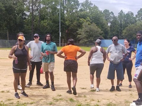 Team Building Fun! Sometimes you gotta take things outside to reach a resolution! This squad gets in the trenches together daily it was nice to get out and play a little. #JaxPreload #FieldDayFun #WorkFamily