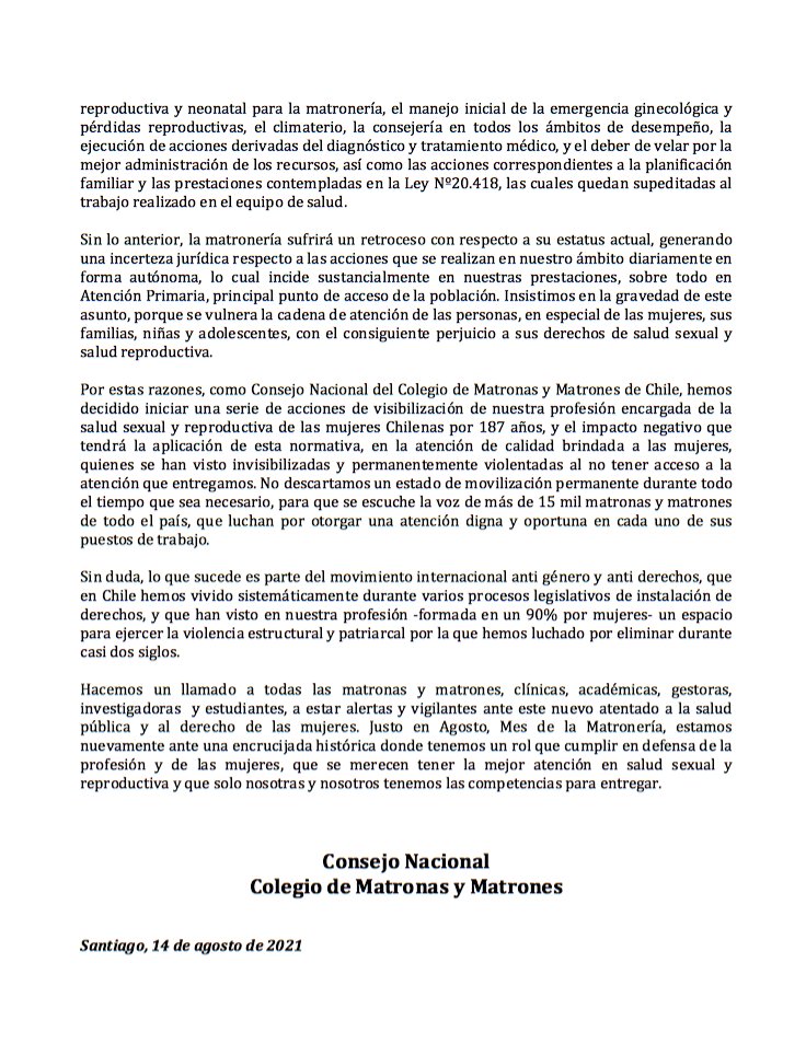 ChileMatrones's tweet photo. 🛑 COLEGAS DIFUNDIR ALERTA MÁXIMA

📌 Declaración Pública ante el grave retroceso en la atención de matronería y en los derechos sexuales y reproductivos, por Proyecto de Ley enviado por el Gobierno para modificar Libro V del Código Sanitario.

https://t.co/yVJseikDLq https://t.co/UKIB6S13KI
