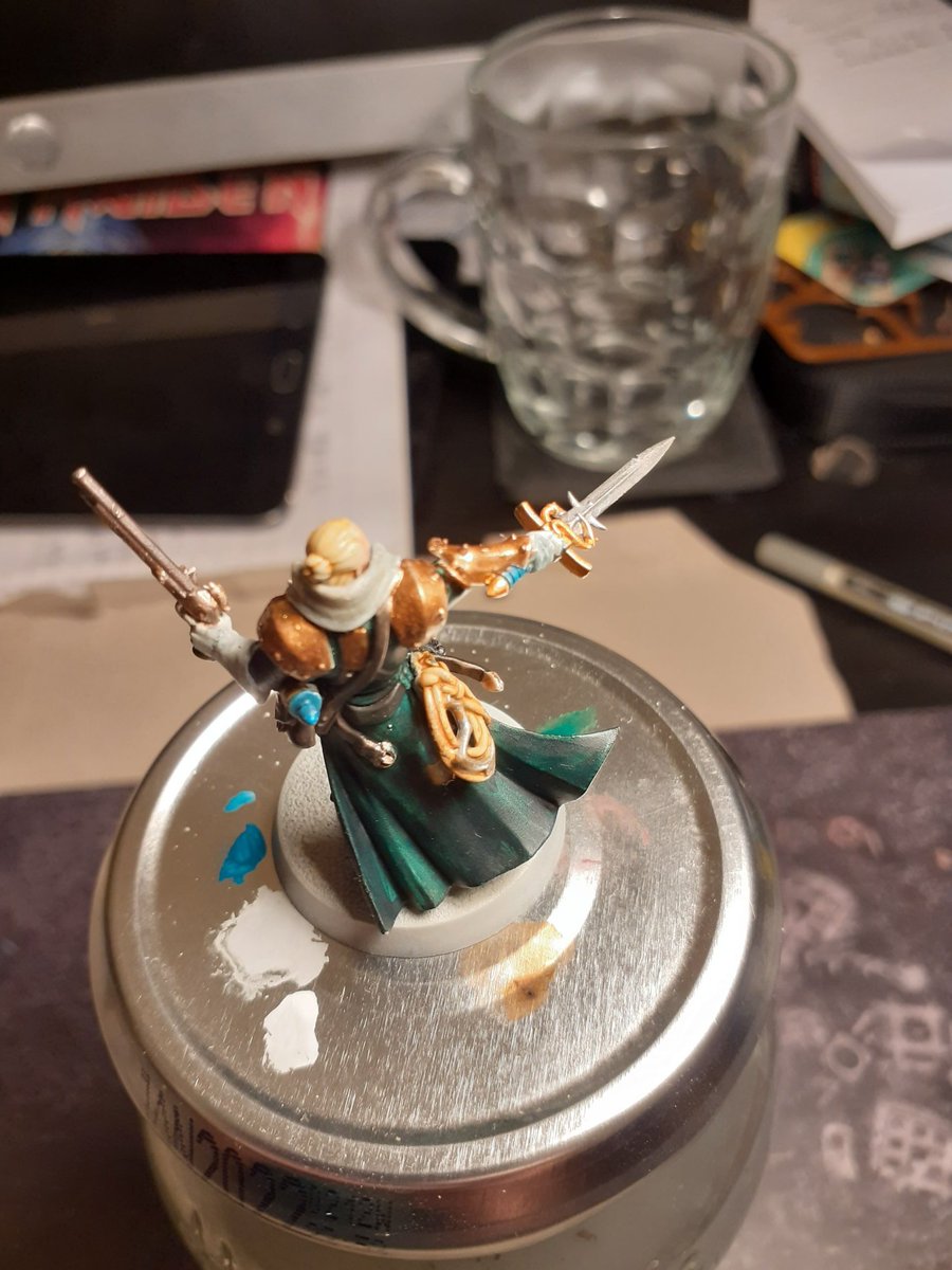 Ejwallac's tweet photo. Final conversion and fully painted Professor Sir Davidius Mappenborough Knight-Scholast Savant, Professor of Realms Fauna and Dean of the Collegiate Biologicus. A glow up from his initial model just in time for turn five of #AnimosityIII https://t.co/pedGcXCFQB