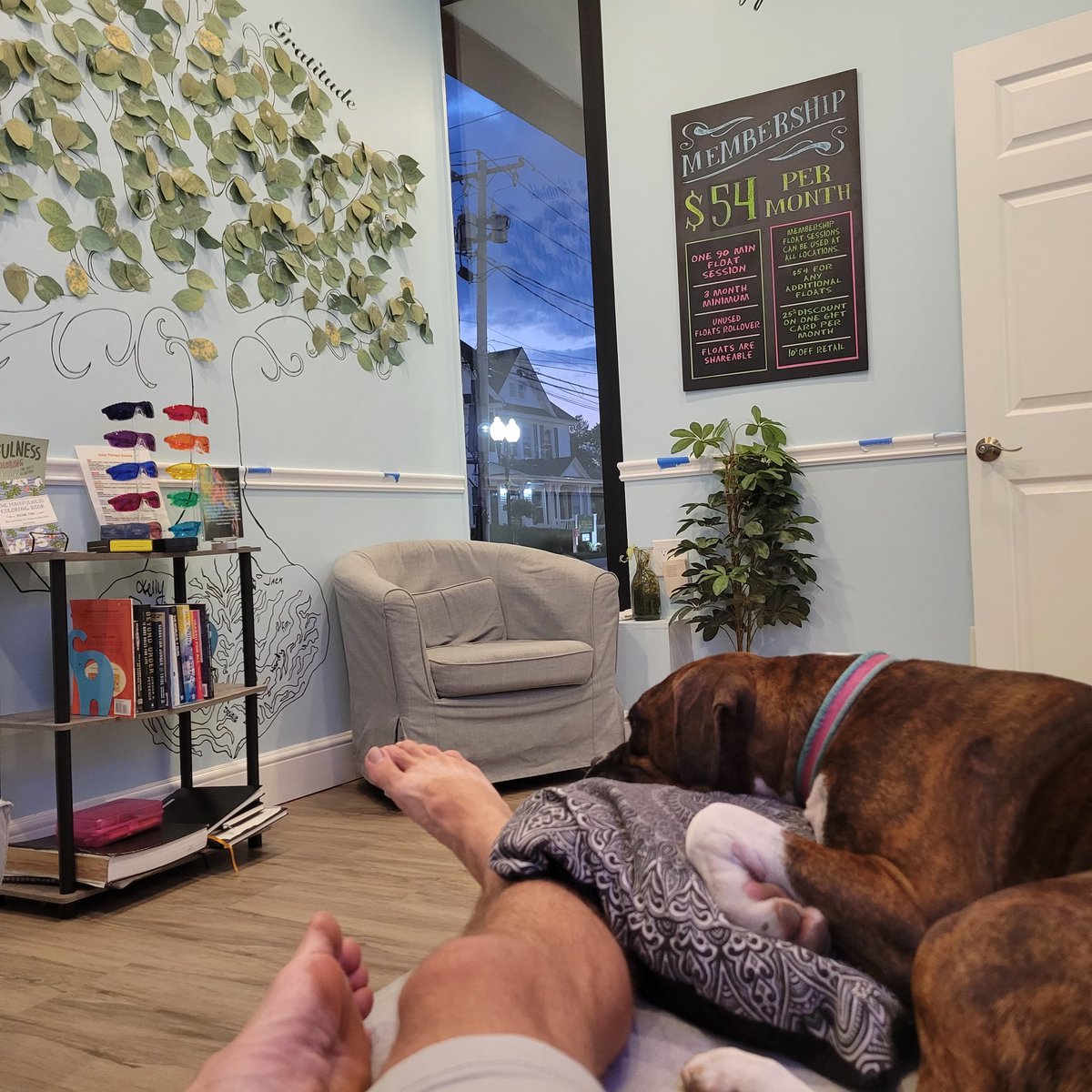 Coworker and I hard at work @TheFloatPlace 

Trying hard to not mint any more #nft 's this evening 
#boxer