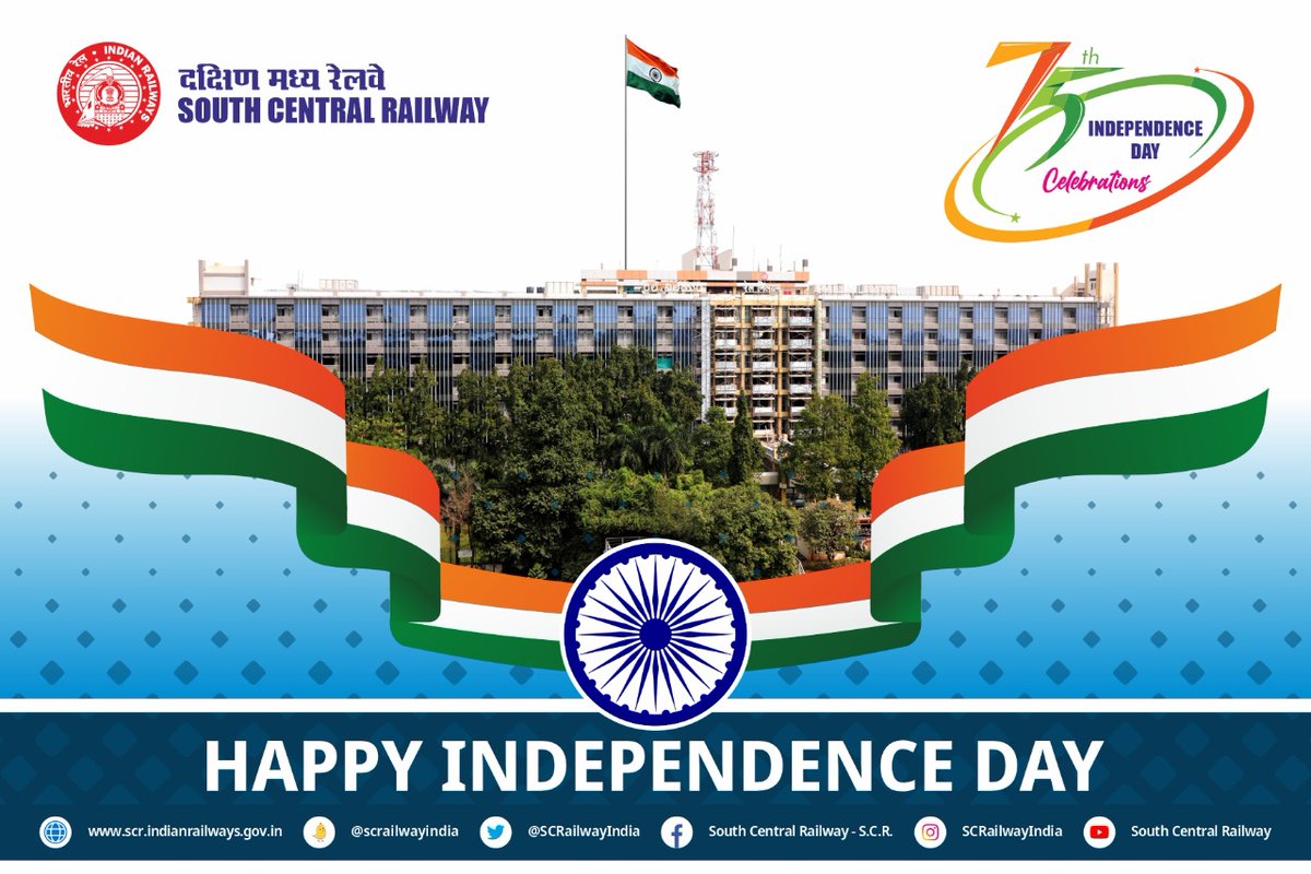 SCRailwayIndia's tweet photo. #75thIndependenceDay #IndependenceDay2021 #AmritMahotsav #IndiaAt75 https://t.co/nc6ajYwUZ6