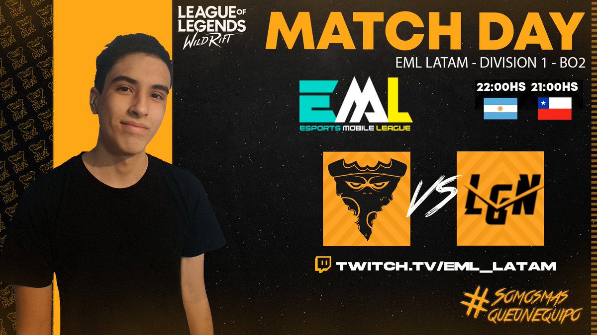 MATCH DAY / #WILDRIFT

Primer fecha de la <a href="/EML_Latam/">EML</a> 

🆚 <a href="/LegionEsportsOK/">Legion Esports 🇦🇷</a> 
 
⏰22:00hs [🇦🇷] 21:00hs [🇨🇱]
🏆EML Latam - Division 1 - BO2
📺twitch.tv/eml_latam

#GOMZ #SomosMasQueUnEquipo 🍕