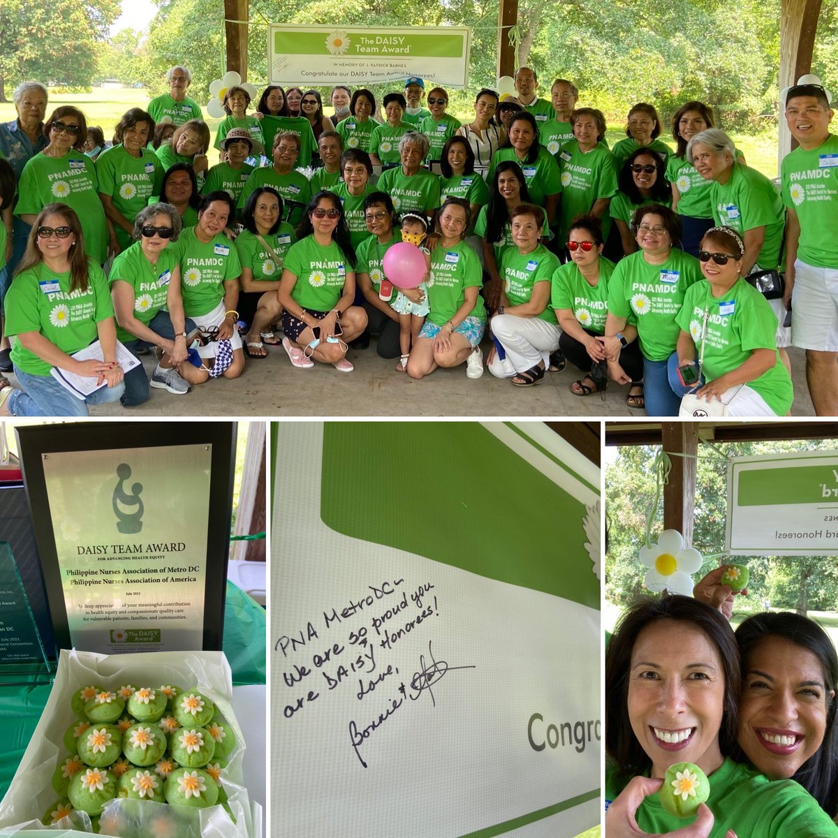 PNAMDC’s celebration for being the inaugural recipients of the <a href="/DAISY4Nurses/">DAISY Foundation</a> Team Award for Nurses Advancing Health Equity. Thanks to Mark &amp; <a href="/BonnieDAISY/">Bonnie Barnes</a> for your personal message on the banner. We felt as if you were right there with us  ❤️. 
#meaningfulrecognition