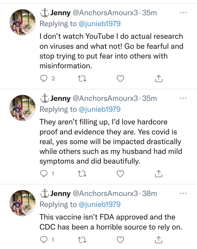 Good news everyone! Jenny has done her research. Her husband did beautifully with covid, so we’re all safe. The CDC is full of it anyway. Time to move on. #FaithOverFear https://t.co/r3MfzuT0Mh