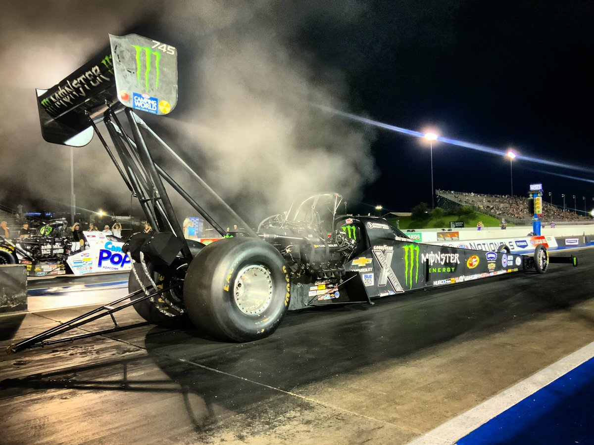 Going into raceday from the No. 1 position tomorrow! Our @MonsterEnergy team made 2 solid qualifying runs, our best a 3.716 at 329 mph. Looking for a long day at the @nhra #HeartlandNats!