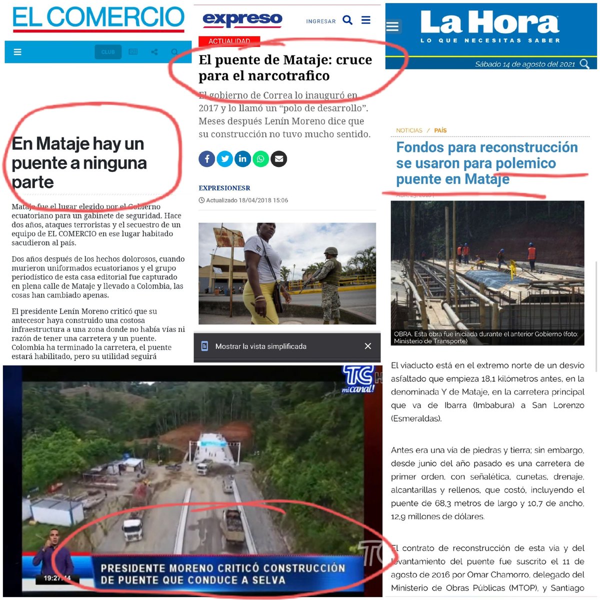 DDavidVillamar's tweet photo. Aquí par datos curiosos
Dato curioso #1:
Hoy Lasso inauguró una obra de Correa que, en su momento, fue presentada por la prensa como un "puente para los narcos".
↙️
ESTA MISMA OBRA fue presentada hoy por la prensa como una herramienta q ayudará a "eliminar el narcotráfico"!↘️
1/4 https://t.co/HwmKprIb4T