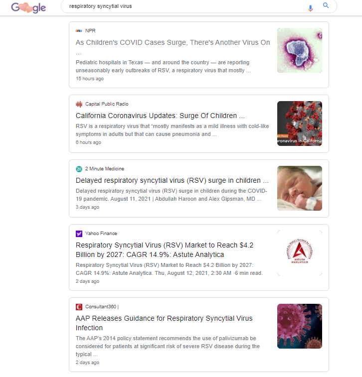 elleprovocateur's tweet photo. Caution. Important. #RSV Headlines. 

Google "respiratory syncytial virus" under news. 

THIS>

August 3, 2021 at 9:10 AM EDT: "#Moderna Receives #FDA Fast Track Designation for Respiratory Syncytial Virus (#RSV) #Vaccine (mRNA-1345)" 👇

https://t.co/ecuOOWU5xw

h/t @btysonmd https://t.co/GQVC9kSNQR