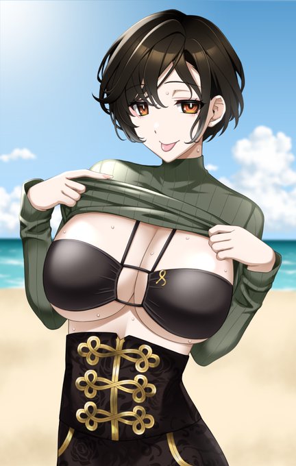 海が楽しみすぎて下に水着着てきちゃった巴さまです #巴絵 