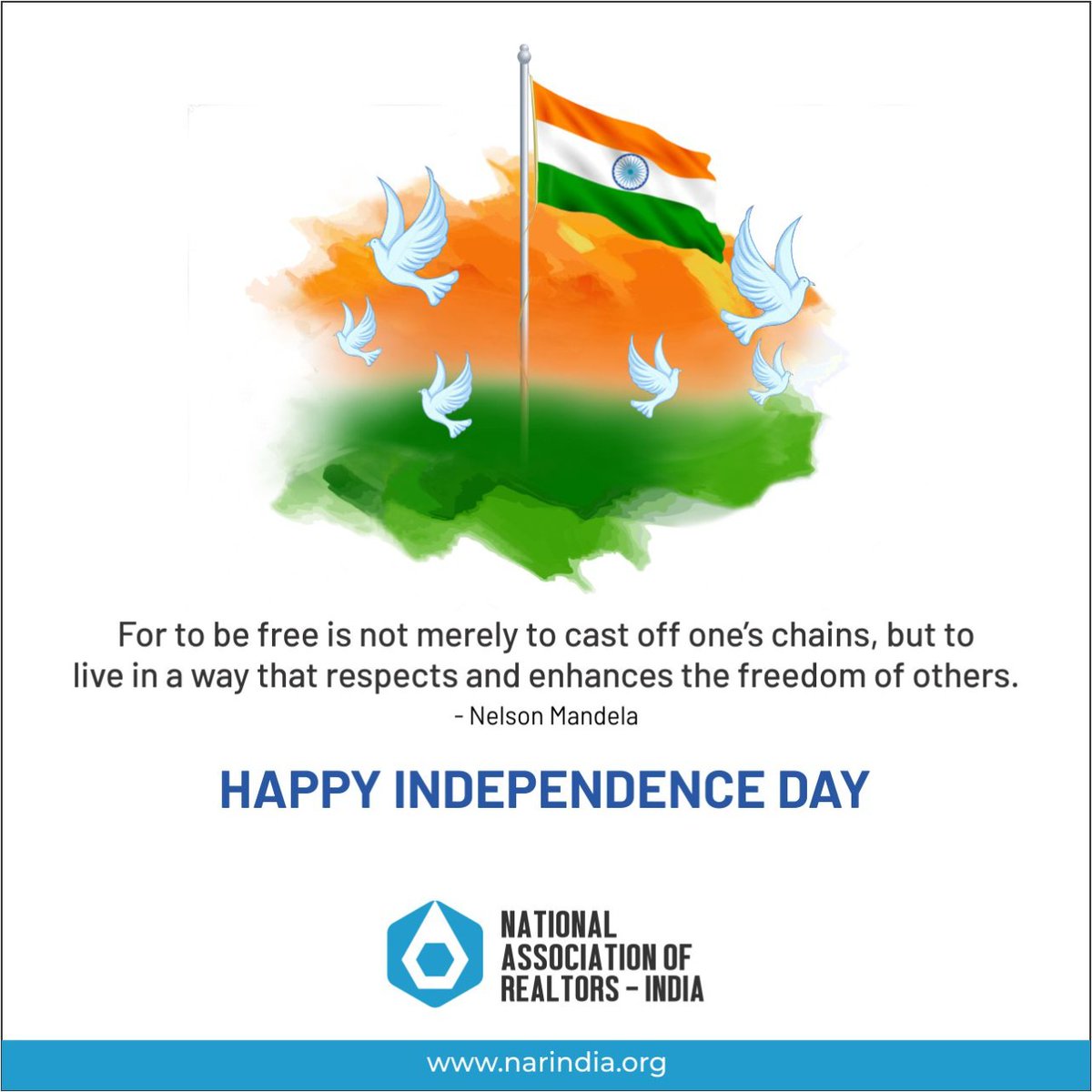NARINDIAtweets's tweet photo. On India's 75th Independence Day, let us resolve to take a step forward to protect the peace and unity of our great Nation.

Happy Independence Day!

#NARIndia #independenceday #wishes #india #realestate #realtor #realty #advisory #advocacy #indianindependence #jaihind https://t.co/iW0j9SsWTY