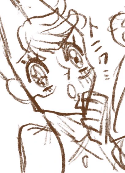 海外フレさんとめちゃくちゃ面白いことがあったので実録漫画にしようと下書き描いていたら思いもよらない作画になってどうしようってなってる(多分そのままペン入れする 