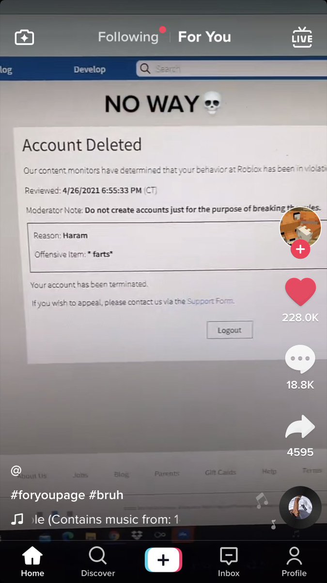 ftDerpy's tweet photo. someone on Roblox tiktok got a warning for this LOL https://t.co/cESZja3uQ3