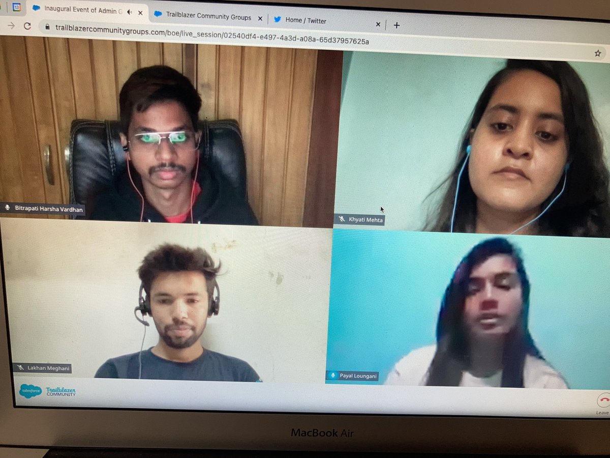 Joining a session after many days in the community and its being hosted by <a href="/KADAPA_SFACG/">SALESFORCE COMMUNITY GROUP, KADAPA, INDIA</a> and my buddy <a href="/bitrapati/">BITRAPATI HARSHA VARDHAN.</a> 😁😁
Happy to see u all <a href="/Lakhan_sfdc/">Lakhan Meghani🌩</a> <a href="/LounganiPayal/">Payal #MC²</a> @Khyati__Mehta 

#TrailblazerCommunity
#KSFACG