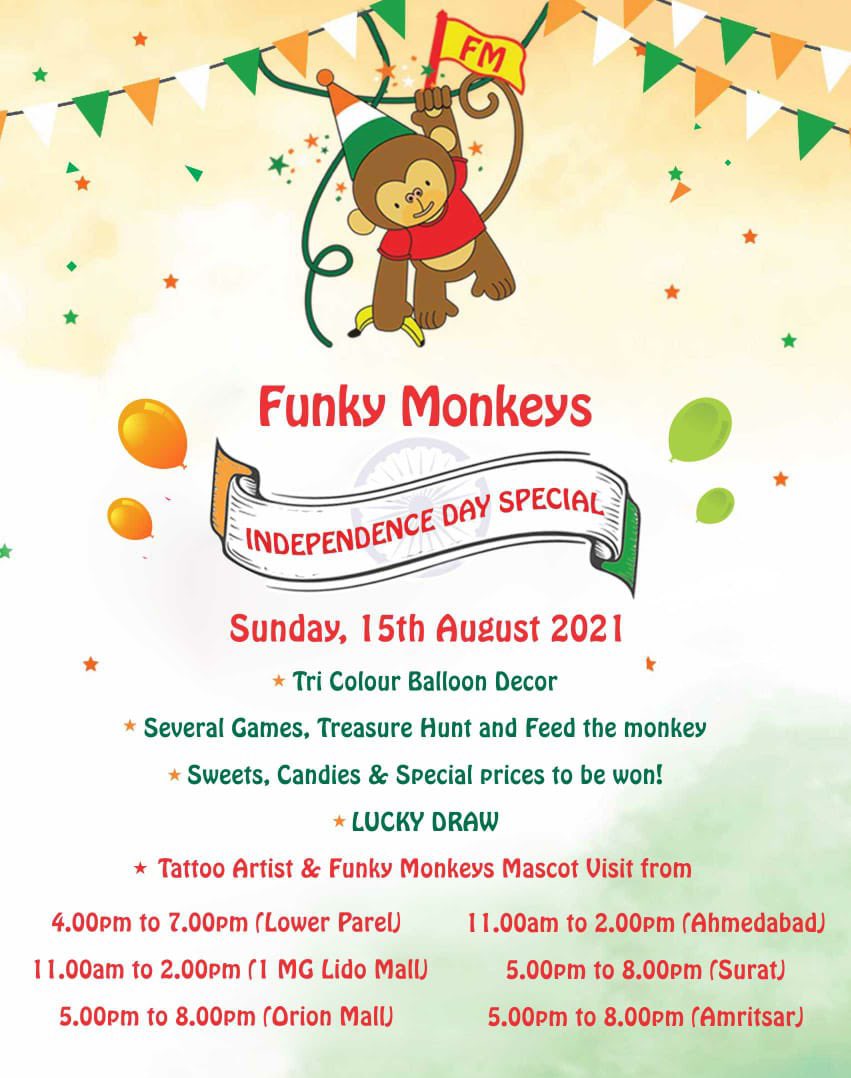 funkymonkeysBOM's tweet image. Funky Monkeys Independence Day Special. See you all soon! #kids #funkymonkeys #indeoendenceday