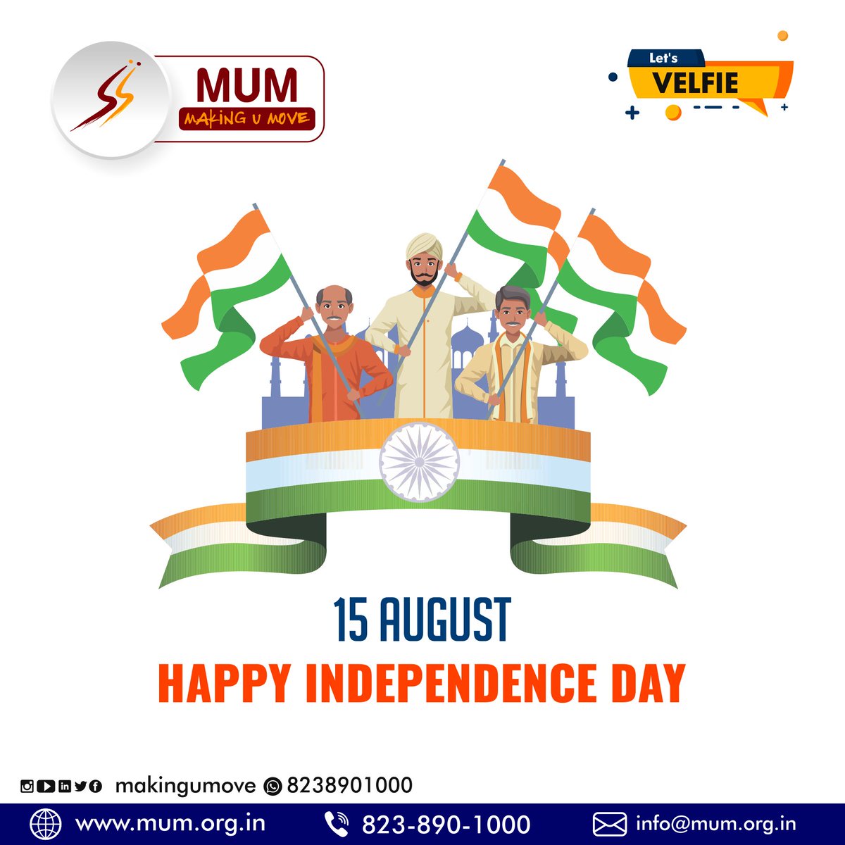 makingumove's tweet photo. Team #MUM wishes every Indian a very happy 75th Independence Day. Let's celebrate the Spirit of New India.

#independenceday #india  #freedom #august #happy #independence #happyindependenceday #indian #jaihind #mum #makingumove #letsvelfie #velfie #videointerview #video https://t.co/w4JP9B4X3b