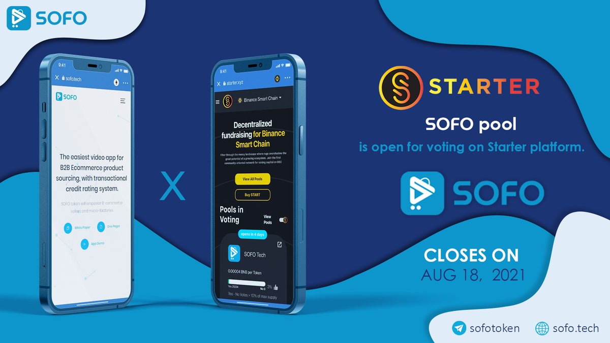 <a href="/SOFO_TECH/">SOFO TECH</a>  pool is open for Community Voting on STARTER Platform @StarterXyz !

Voting link : starter.xyz/#/pool/129 

#IDO #BSCGems #SOFO #IndiaWantsCrypto
