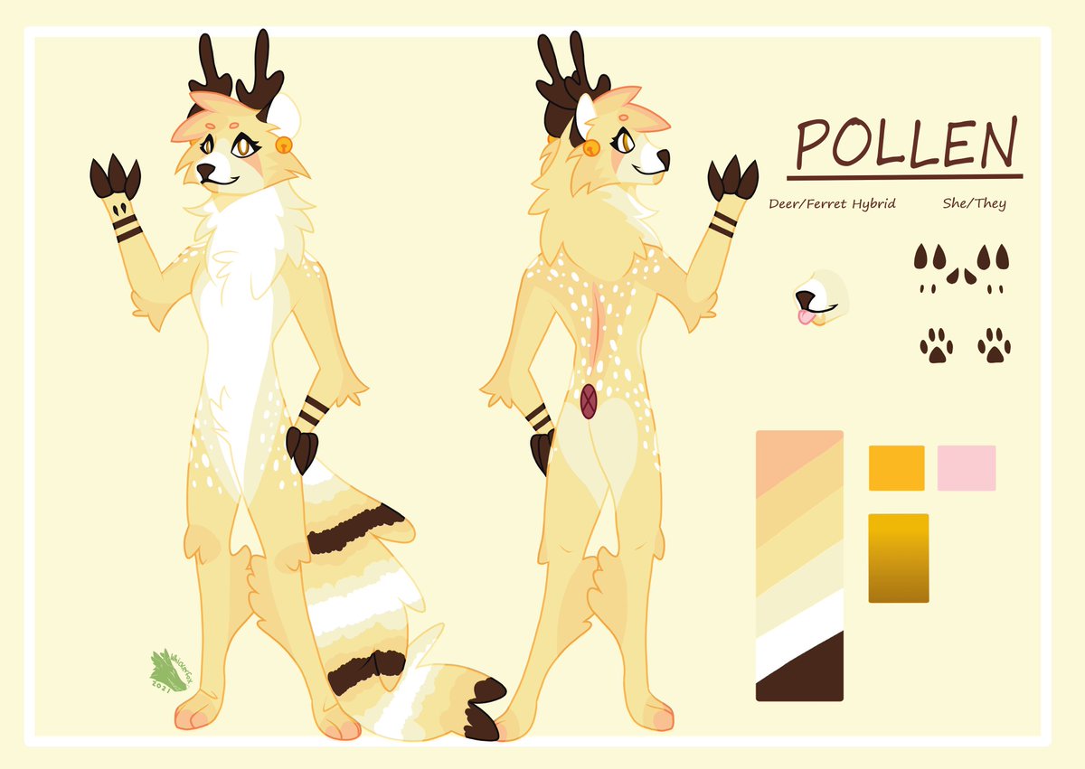 Pollenoodles's tweet photo. "Heya! My name's Pollen, Nice to meetcha! 💛
I'm a deer-ferret, and I go by She/They pronouns!~" https://t.co/AeP0qglkkf
