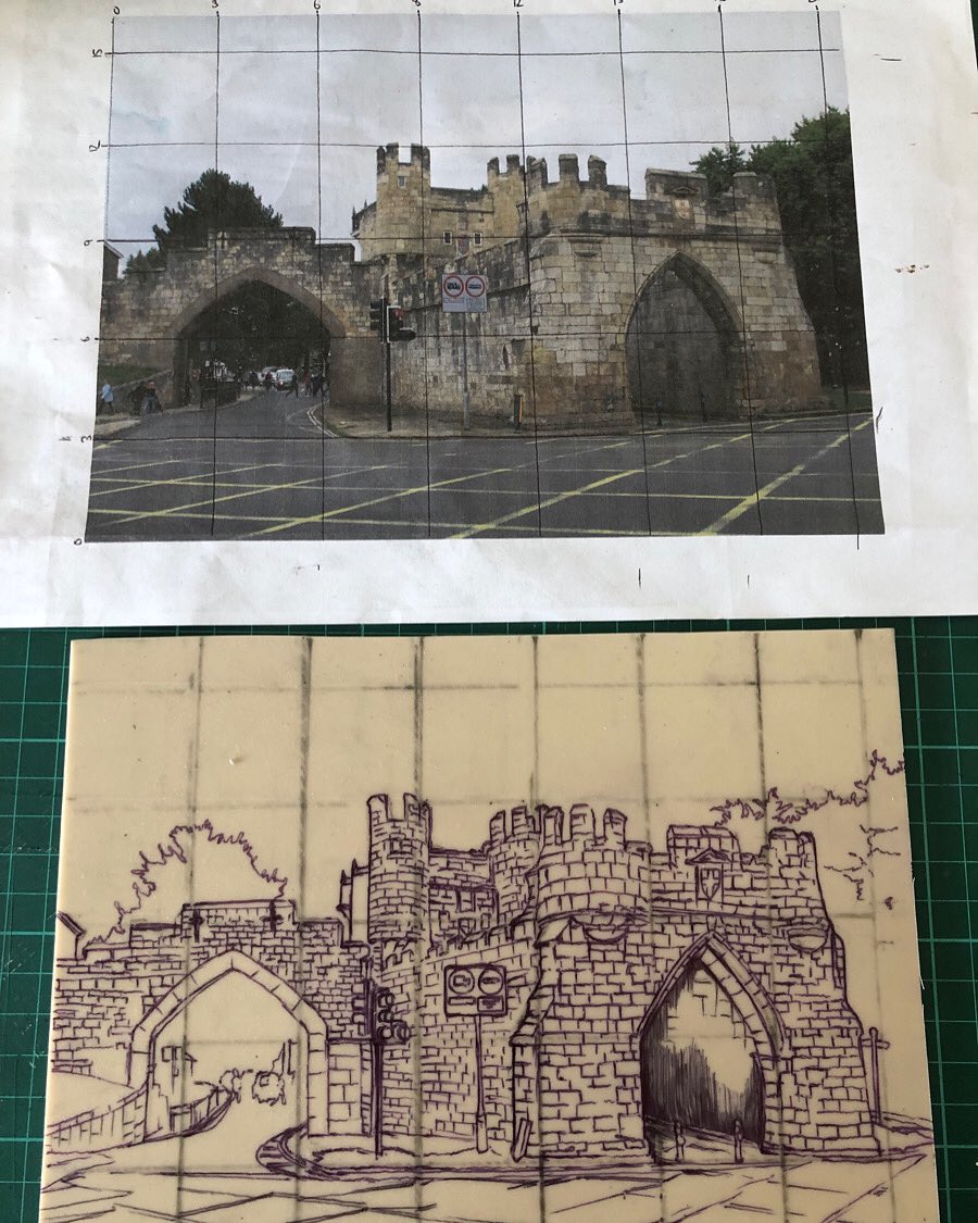 shaunaldo1's tweet photo. Good evening @HandmadeHour just an update on my latest piece of brick work! #walmgatebar #york #allyork #linocut #historicyork #artontwitter #streetsofyork and the early carving stages of my design. https://t.co/wNUL0NiYsk