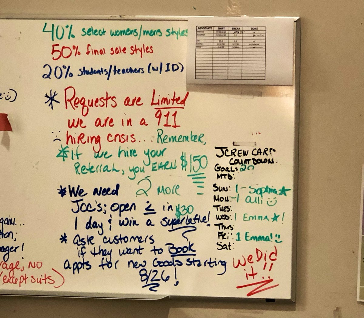 laurenthomas's tweet photo. Spotted at J.Crew: 

“We are in a 911 hiring crisis” https://t.co/u8zh505Cdz